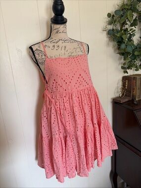 Saints & Hearts M Peach Eyelet Summer Dress  Western Cottagecore 100% Cotton